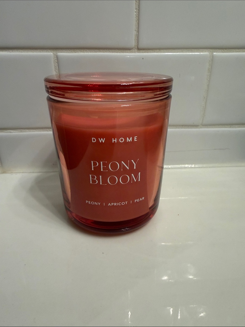 DW Home Peony Bloom Candle - Coral Glass Jar